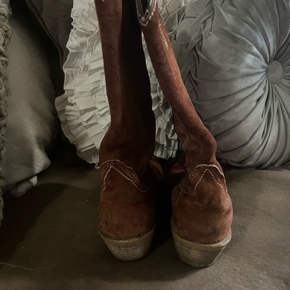Vintage 70’s-80’s Cognac Suede Cowboy Boots 7.5 - Picture 4 of 4